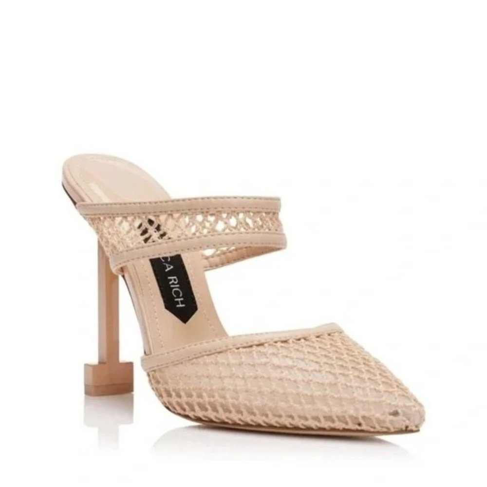 🆕JESSICA RICH Ysabelle Fishnet Pointed Toe Heels Shoes Beige 9 - Picture 1 of 11